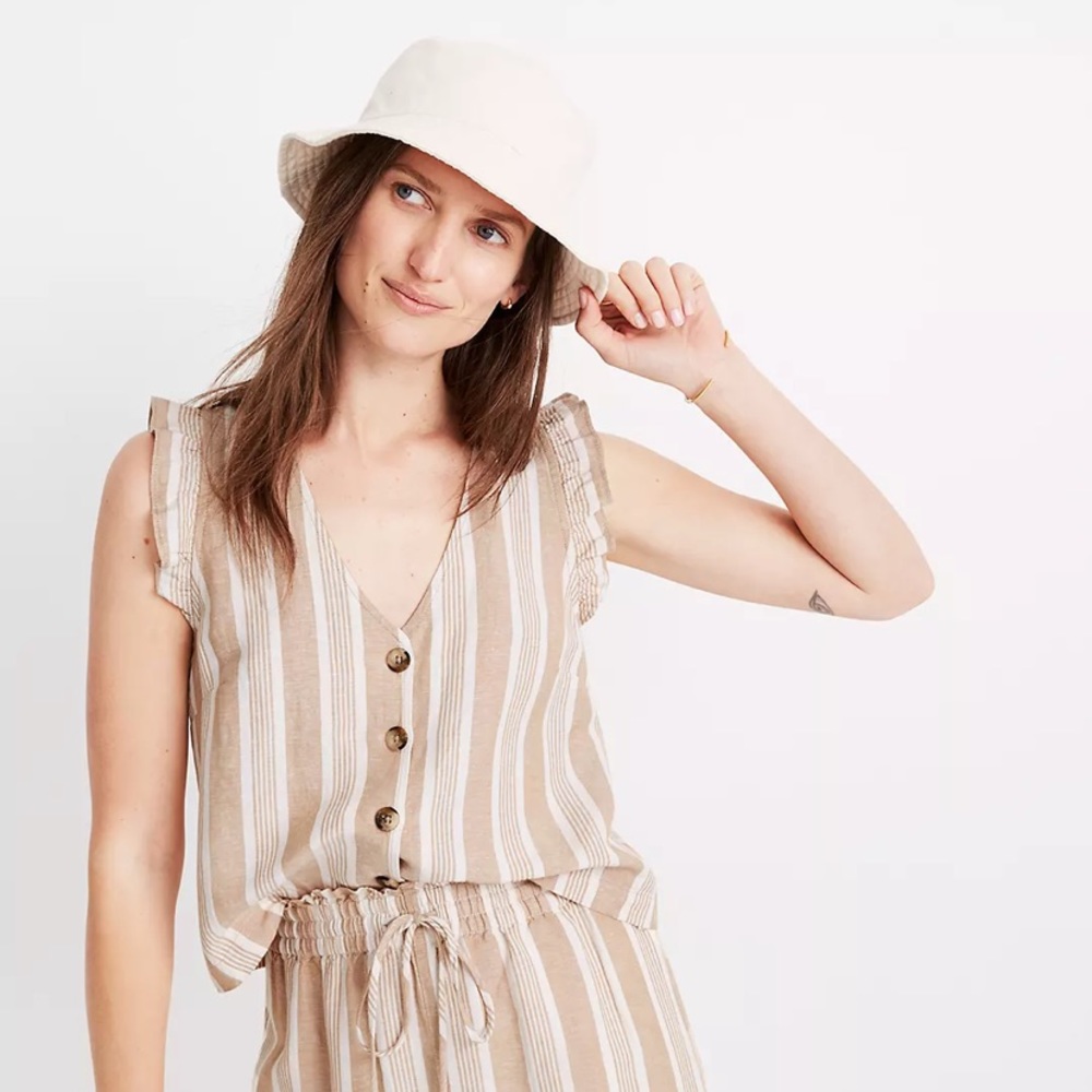 Madewell linen blend ruffle button front tank top in Stripe Size 8